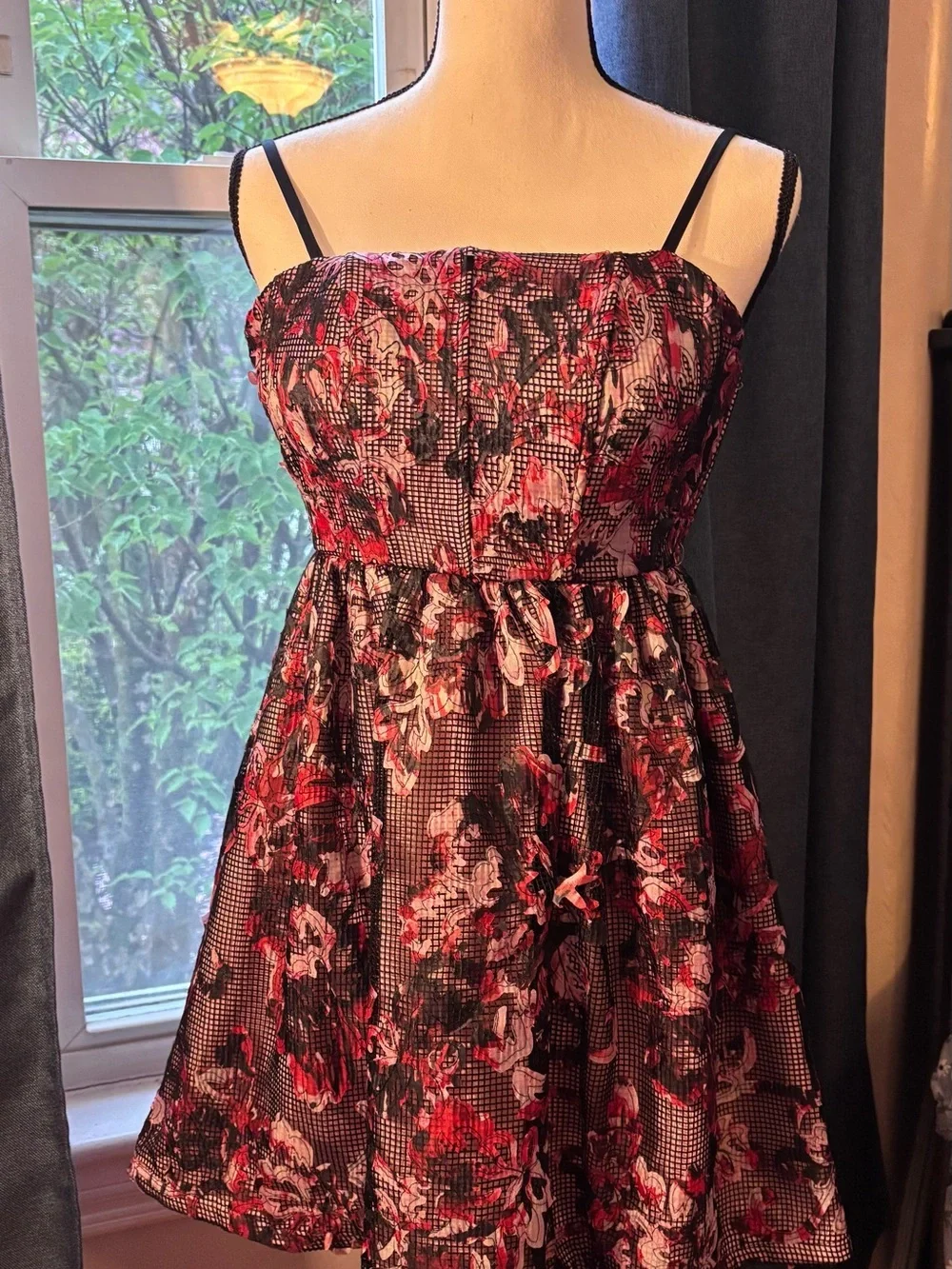 *NWT* Y2K Violet Kay Red and Black Floral Mini Dress with Spaghetti Straps
